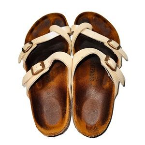 Birkenstock Mayari Pearl White Leather Slip On Sandals Women’s Size EU 37 US 6